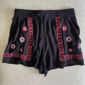 H&M Black and Red Embroidered Shorts